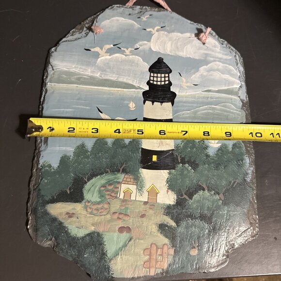 Vintage Young's Incorporated Slate Plaque Lighthouse Hand Painted 13"L x 10"W - Picture 2 of 16